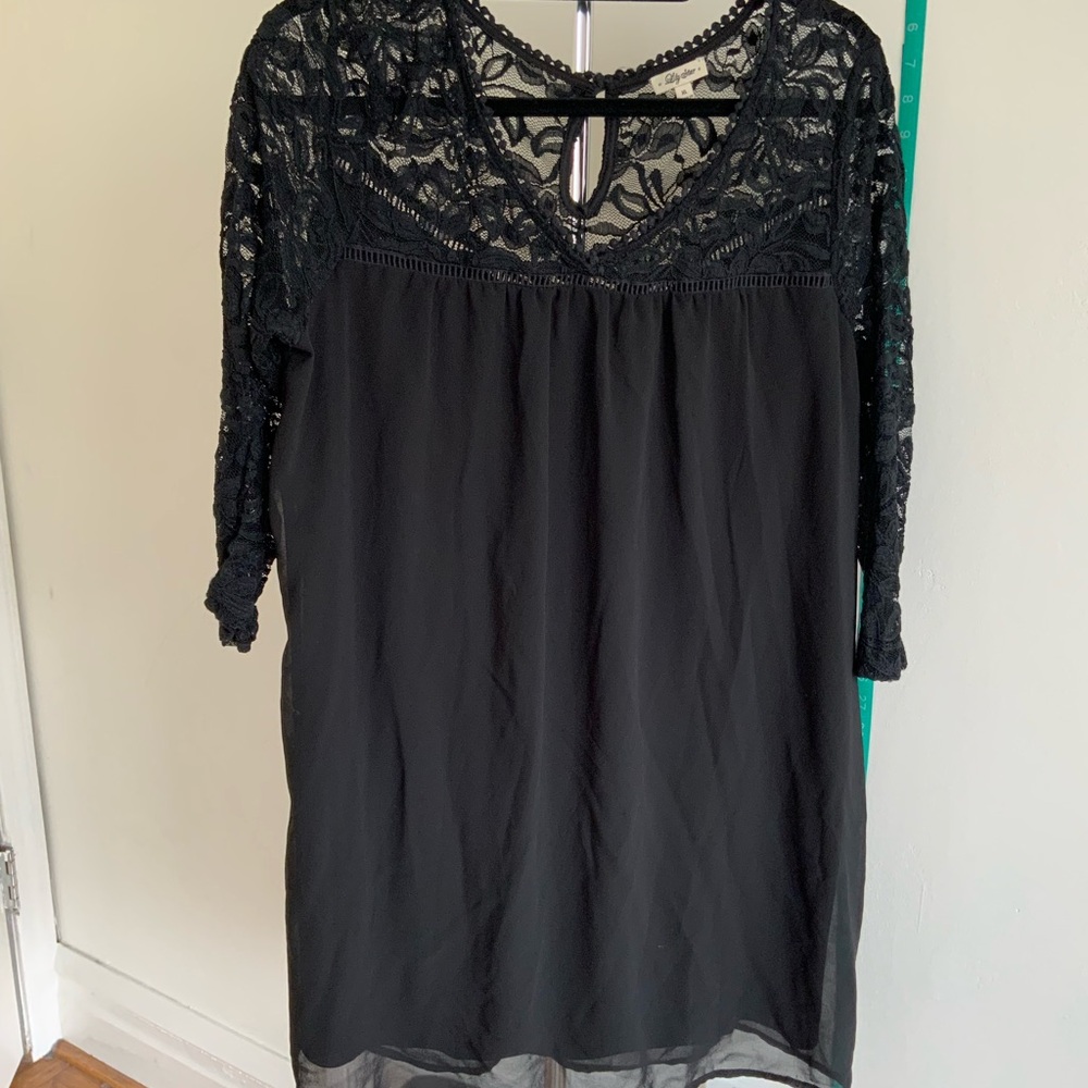 Lily Star Black Babydoll Dress with Bishop Sleeves